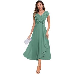 Cap Sleeve Mother of The Bride Dresses Chiffon Lace Applique Pleated Tea Length Formal Evening Dress for Women in Saudi Arabia