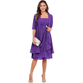 2 Pieces Mother of The Bride Dresses with Jacket Chiffon Ruffle Pleated Wedding Guest Dresses for Women in Saudi Arabia