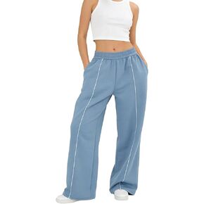 Women’s Baggy Wide Leg Sweatpants Y2K Contrast Seam Elastic Waist Lounge Pants with Pockets in Saudi Arabia