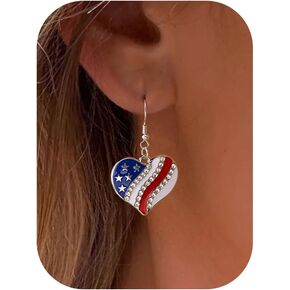 American Flag Earrings - 4th of July Patriotic Earrings Star Flower Heart Drop Dangle Earrings, Big Hoop Earring, Independence Day in Saudi Arabia