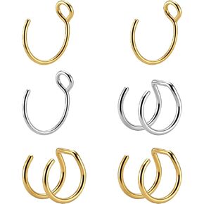 6 PCS Nose Ring Fake Hoops, Clip on Nose Ring No Piercing Fake Septum Rings for Women, Clip on Gold Faux Cuff Lip Rings Non Piercing Jewelry Helix Cartilage Hoop Earrings in Saudi Arabia
