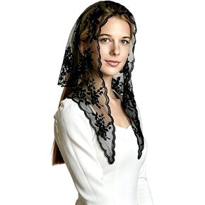 Triangle Veil Fashion Print Church Wedding Mass Mantilla Veils Religious Christian Prayer Head Covering Scarf Lace Scarf in Saudi Arabia