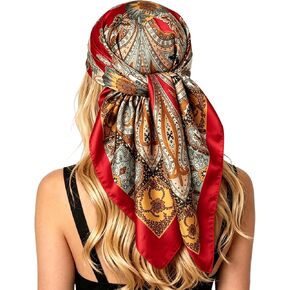 35" Large Square Satin Head Scarf for Women - Fashion Cashew Printed Neck Scarf Bandana Silk Like Hair Sleeping Wraps in Saudi Arabia