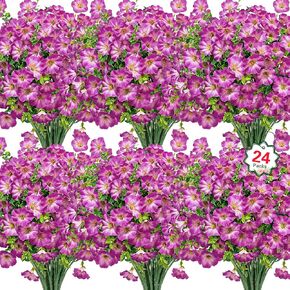 Ouddy Decor 24 حزمة من الزهور الاصطناعية في الهواء الطلق، زهور البتونيا المزيفة، زهور مجد الصباح الحريرية مع نباتات الأوكالبتوس الصناعية للداخل والخارج، الربيع والصيف، ساحة الحديقة، الشرفة، ديكور المنزل، متعدد الألوان in Saudi Arabia
