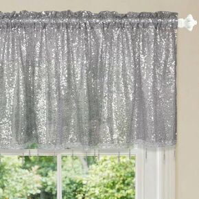 Molaxhome Sequin Valances Curtain Swag Window Valance with Crystal Beads - Rod Pocket Window Treatment for Kitchen Living Room White, W54 x L24 Inch in Saudi Arabia
