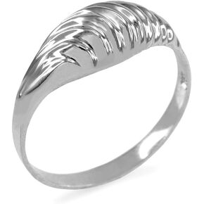 10K White Gold Glamorous Ribbed and Domed Tapered Band Style Statement Ring in Saudi Arabia