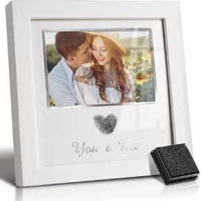 You & Me Thumbprint Picture Frame with Ink Kit, Anniversary Wedding Gifts for Couples, Fingerprint Heart Photo Frame for Wedding, Engagement, Bridal Shower, Wedding Anniversary & Valentine’s Day Gift(White) in Saudi Arabia
