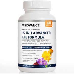 VisioVance 15 in 1 Advanced Eye Formula, Eye Vitamin and Mineral Supplement with Lutein, Zinc, Luteolin, Zeaxanthin & Bilberry Extract, 60 Count (1) in Saudi Arabia
