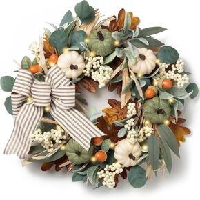 22in Fall Wreaths for Front Door, Large Autumn Door Wreath with Bow Pumpkin Autumn Wreath Decorations, Artificial Leaves Wreaths for Indoor Outdoor Home Porch Thanksgiving Farmhouse in Saudi Arabia