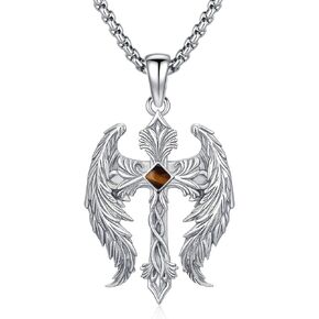 Cross Necklace for Men Angel Wings Cross Pendant Necklaces Angel's Wing Jewelry Birthday Gift for Men in Saudi Arabia