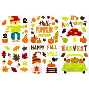 6 Sheet Fall Window Clings Gel, Happy Thanksgiving Autumn Harvest Pumpkins Truck, Fall Leaf, School Home Supplies in Saudi Arabia