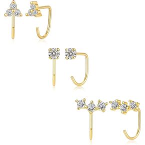 Robaice Backless Half Hoop Earrings Sets Dainty Gold Plated Stay Closed Open Hoop Earrings Stacks for Women Trendy Small Huggie Lightweight No Back Poke Free Comfort Fit Sleep Everyday Jewelry Gifts in Saudi Arabia