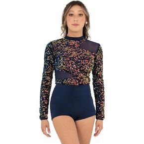 Alexandra Iridescent Velvet Long Sleeve Biketard in Saudi Arabia