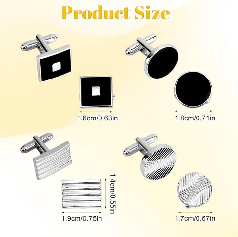 4 Pairs Cufflinks for Men, Classic Colors Round Rectangle & Striped Cufflinks Fashion Cuff Links for Men Wedding Business Party Gift (4 Styles) in Kuwait