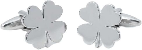 Men’s Four-Leaf Clover Cufflinks – Stainless Steel Luck-Themed Cuff Links with Gift Box & Polishing Cloth – Available in Silver & Gold in Saudi Arabia