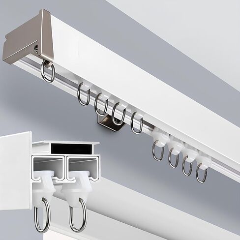 Aluminum Alloy Curtain Tracks,4.2m Silent Double Curtain Track Rail - Aluminum Ceiling Mount for Office, Living Room, Bedroom - White, Seamless 3 Panel Design (1.40m Each) - Perfect for Eleg in Kuwait
