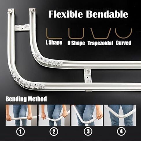 Aluminum Alloy Curtain Tracks,Flexible Bay Window Double Curtain Track System, Curved Aluminum Rail for Ceiling/Walls, Adjustable Room Divider, 130cm (4.3ft), Ideal for Home Décor and Space in Kuwait