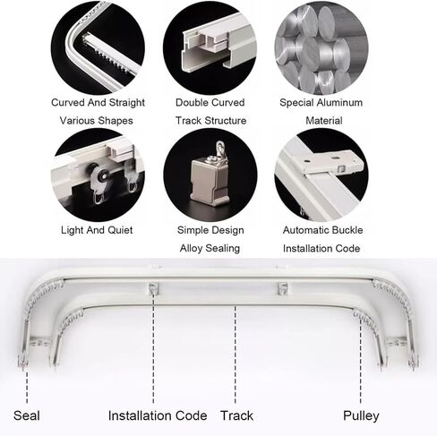 Aluminum Alloy Curtain Tracks,Flexible Bay Window Double Curtain Track System, Curved Aluminum Rail for Ceiling/Walls, Adjustable Room Divider, 130cm (4.3ft), Ideal for Home Décor and Space in Kuwait