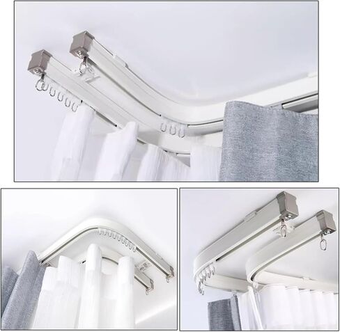 Aluminum Alloy Curtain Tracks,Flexible Bay Window Double Curtain Track System, Curved Aluminum Rail for Ceiling/Walls, Adjustable Room Divider, 130cm (4.3ft), Ideal for Home Décor and Space in Kuwait