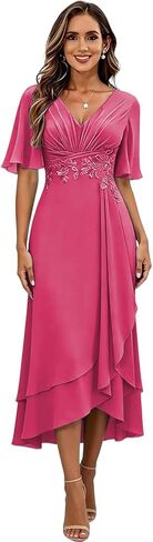 Midi Length Mother of The Bride Dresses for Women Short Sleeve Formal Wedding Guest Dress Lace Applique Evening Gowns in Saudi Arabia