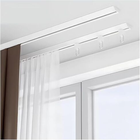 Aluminum Alloy Curtain Tracks,Silent Heavy-Duty Aluminum Curtain Track System, 2.5m (8.2ft) Ceiling Mount for Bedroom, Living Room, Hospital Curtains - White Color, Smooth Gliding Solution in Kuwait