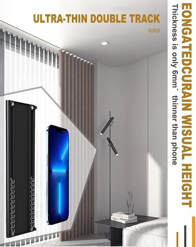 Aluminum Alloy Curtain Tracks,Ultra-Thin Black Aluminum Alloy Double Track Curtain Rod 5.2ft with Rollers & End Caps - Perfect Room Divider for Home Decor & Space Management in Kuwait
