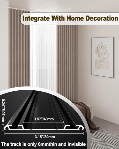 Aluminum Alloy Curtain Tracks,Ultra-Thin Black Aluminum Alloy Double Track Curtain Rod 5.2ft with Rollers & End Caps - Perfect Room Divider for Home Decor & Space Management in Kuwait