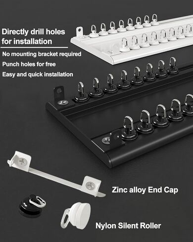 Aluminum Alloy Curtain Tracks,Ultra-Thin Black Aluminum Alloy Double Track Curtain Rod 5.2ft with Rollers & End Caps - Perfect Room Divider for Home Decor & Space Management in Kuwait