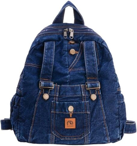 Mini Denim Backpack Women Men - Vintage Canvas Daypack Cute Shoulder Bag Small Aesthetic Bookbag Purse Aesthetic Bag (Navy) in Kuwait