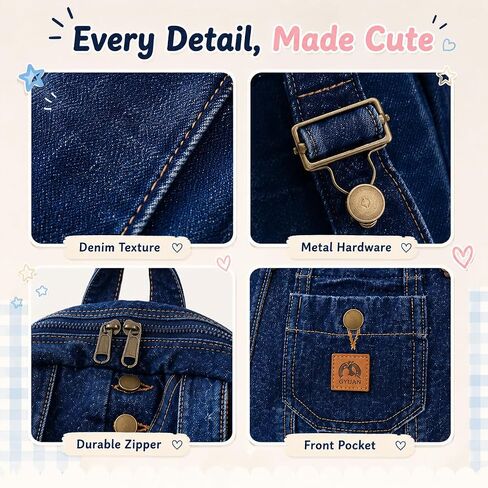 Mini Denim Backpack Women Men - Vintage Canvas Daypack Cute Shoulder Bag Small Aesthetic Bookbag Purse Aesthetic Bag (Navy) in Kuwait