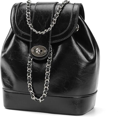 Vegan Leather Bucket Bag, Convertible Mini Backpack Purse for Women with Chain Strap Black in Kuwait