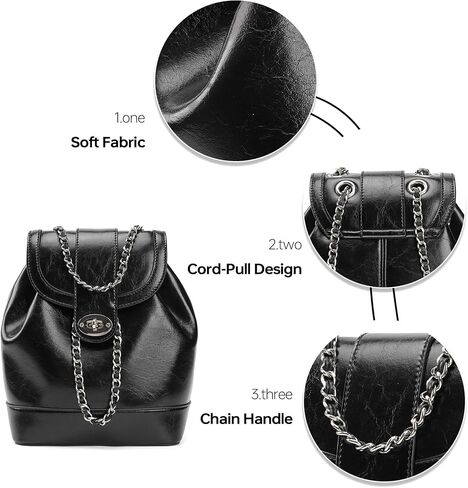 Vegan Leather Bucket Bag, Convertible Mini Backpack Purse for Women with Chain Strap Black in Kuwait