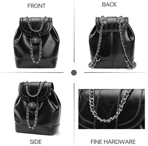 Vegan Leather Bucket Bag, Convertible Mini Backpack Purse for Women with Chain Strap Black in Kuwait