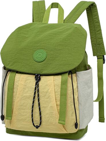 Women's Lightweight Backpack Purse, Water Resistant Nylon Casual Travel Backpack with Multiple Pockets, Fashion Daypack for Work, Shopping, Hiking, Travel & Daily Use (Avocado Green -Yellow, Small) in Saudi Arabia