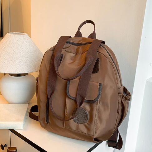Backpack Purse for Women Men Large Capacity Nylon Bag Round Shape Shoulder Bag For Shopping Casual Travel(Brown) in Kuwait