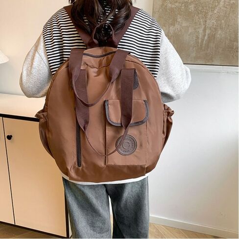 Backpack Purse for Women Men Large Capacity Nylon Bag Round Shape Shoulder Bag For Shopping Casual Travel(Brown) in Kuwait