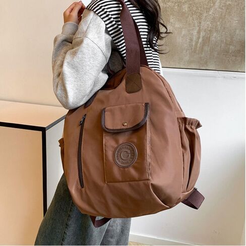 Backpack Purse for Women Men Large Capacity Nylon Bag Round Shape Shoulder Bag For Shopping Casual Travel(Brown) in Kuwait
