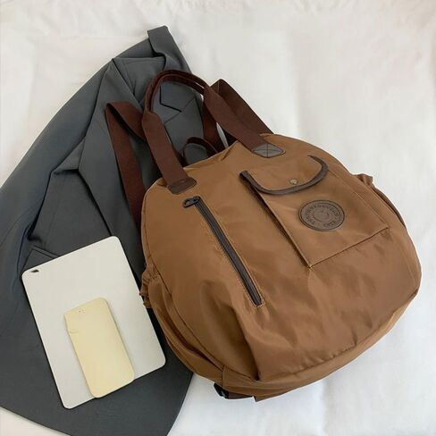 Backpack Purse for Women Men Large Capacity Nylon Bag Round Shape Shoulder Bag For Shopping Casual Travel(Brown) in Kuwait