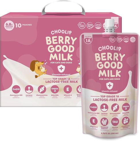 Berry Good Pet Milk. 10pk Vitamin-Infused Cat Milk, Dog, Kitten, Puppy Milk. Dog Bladder Support, Cat Kidney Support, Cat Urinary Supplement Cranberry, Omega 3, CoQ10, Glucosamine, Taurine in Saudi Arabia