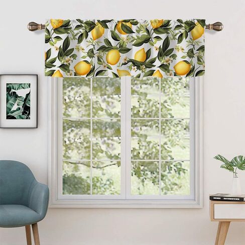 54x18 in Green Leaf Lemon Fruit Window Valance Kitchen Curtains Rod Pocket 1 Panel Art Pattern Blackout Drapes Boho Curtains Rod Pocket Valances Bathroom Bedroom Living Room Decor in Kuwait