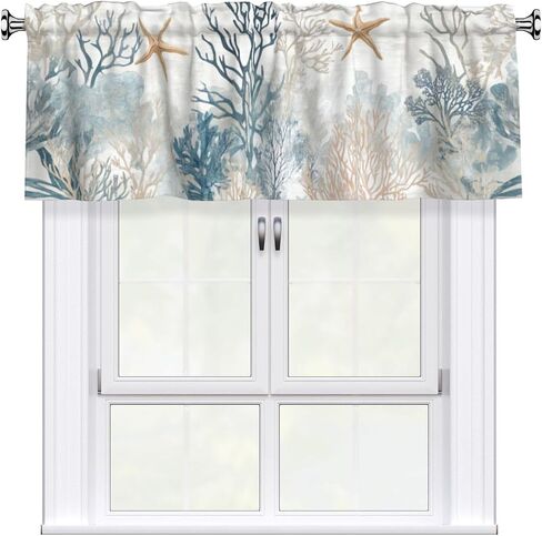 Coastal Coral Starfish Valances for Windows Curtain Valance for Kitchen Bathroom Bedroom Living Room Window Treatment Decor Curtains Rod Pocket 54x18 Inch in Saudi Arabia