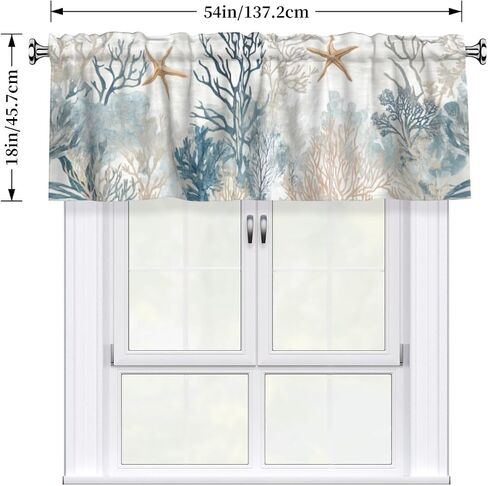 Coastal Coral Starfish Valances for Windows Curtain Valance for Kitchen Bathroom Bedroom Living Room Window Treatment Decor Curtains Rod Pocket 54x18 Inch in Saudi Arabia