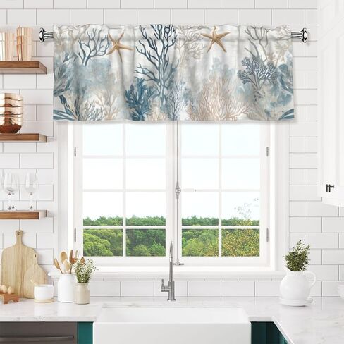 Coastal Coral Starfish Valances for Windows Curtain Valance for Kitchen Bathroom Bedroom Living Room Window Treatment Decor Curtains Rod Pocket 54x18 Inch in Saudi Arabia