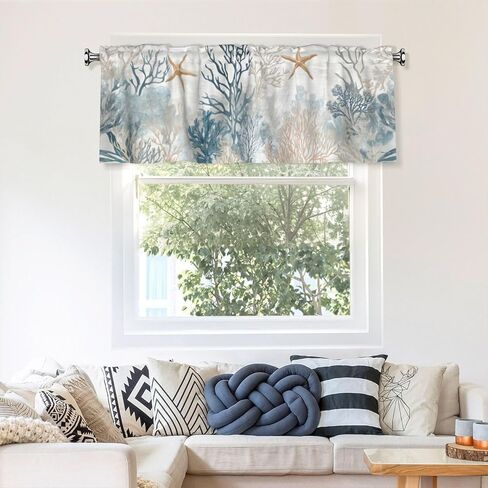 Coastal Coral Starfish Valances for Windows Curtain Valance for Kitchen Bathroom Bedroom Living Room Window Treatment Decor Curtains Rod Pocket 54x18 Inch in Saudi Arabia