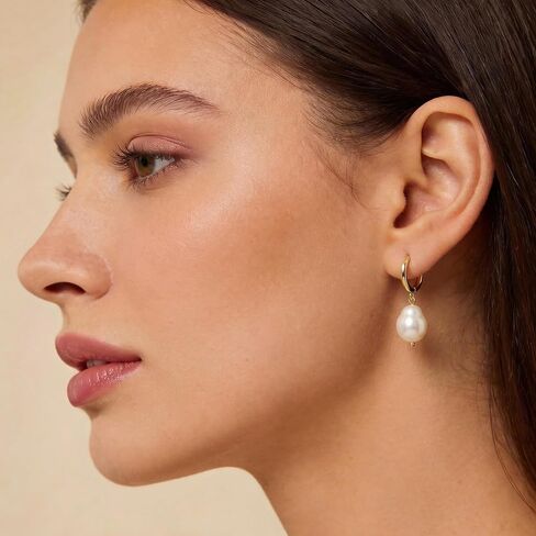 3 Pairs Huggie Hoop Pearl Earrings for Women, 14K Gold Plated Drop Dangle Earring Stackable Dainty Trendy Jewelry Set in Saudi Arabia