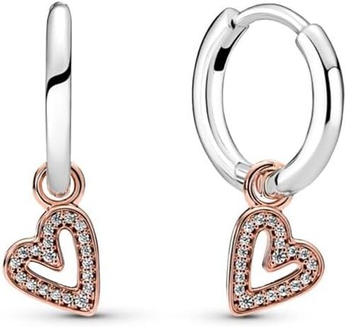 PANDORA Sparkling Freehand Heart Hoop Earrings - Great Gift - Stunning Women's Earrings - 14k Rose Gold, Sterling Silver & Cubic Zirconia in Kuwait