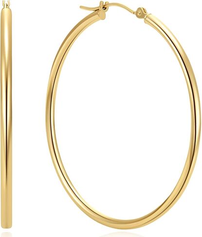 Fanglcy 14K Gold Hoop Earrings for Women 14K Gold Earrings Classic Shiny Polished Round Big Hoop Earring for Women Hypoallergenic Womens Earring Hoops 45mm in Saudi Arabia