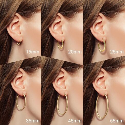 Fanglcy 14K Gold Hoop Earrings for Women 14K Gold Earrings Classic Shiny Polished Round Big Hoop Earring for Women Hypoallergenic Womens Earring Hoops 45mm in Saudi Arabia