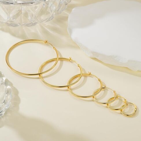 Fanglcy 14K Gold Hoop Earrings for Women 14K Gold Earrings Classic Shiny Polished Round Big Hoop Earring for Women Hypoallergenic Womens Earring Hoops 45mm in Saudi Arabia