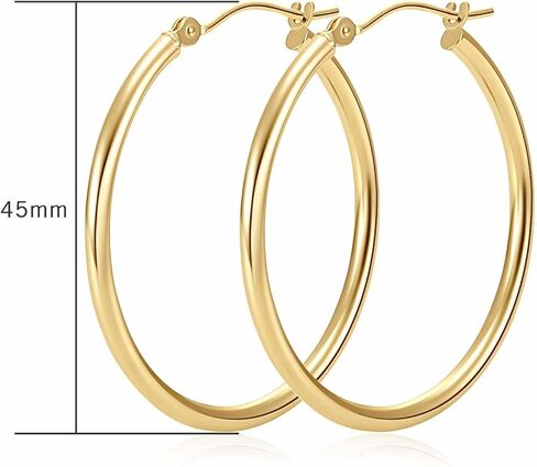 Fanglcy 14K Gold Hoop Earrings for Women 14K Gold Earrings Classic Shiny Polished Round Big Hoop Earring for Women Hypoallergenic Womens Earring Hoops 45mm in Saudi Arabia